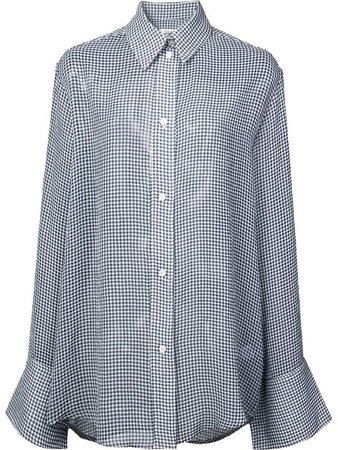 gingham sheer long-sleeve blouse