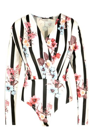 Tall Floral & Stripe Wrap Bodysuit | Boohoo