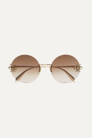 Gold Embellished round-frame gold-tone sunglasses | Alexander McQueen | NET-A-PORTER