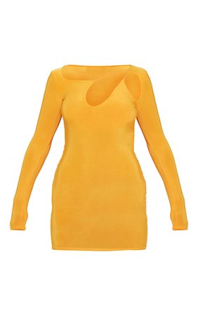 Orange Slinky Multi Cut Out Long Sleeve Bodycon Dress | PrettyLittleThing USA