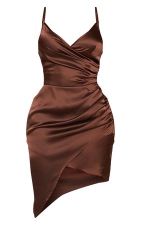Shape Brown Satin Wrap Dress | Curve | PrettyLittleThing