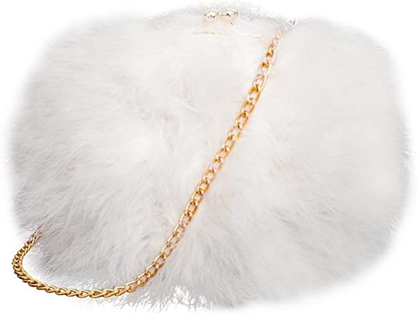 Flada Women's Faux Fluffy Feather Round Clutch Shoulder Bag, Apricot, Medium: Handbags: Amazon.com