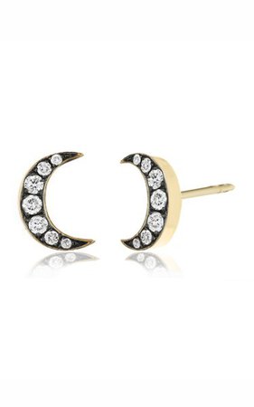 Crescent Moon 18k Yellow Gold Diamond Earrings By Sorellina | Moda Operandi