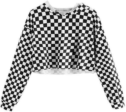 Amazon.com: KunLunMen Kids Crop Tops Girls Sweatshirts Long Sleeve Plaid Hoodies Black: Clothing