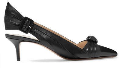 Knotted Leather Slingback Pumps - Black