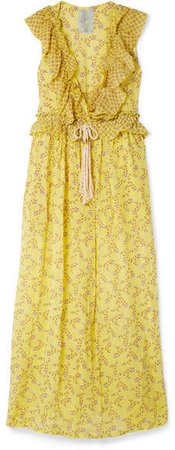 Yvonne S - Marie-antoinette Ruffled Floral-print Linen Maxi Dress - Yellow