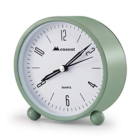 Alarm Clock.Mensent 4 inch Round Silent Analog Alarm Clock Non Ticking,with Night Light, Battery Powered Super Silent Alarm Clock, Simple Design Beside/Desk Alarm Clock (Green): Home & Kitchen