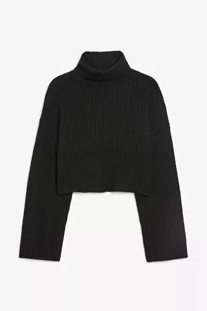 Cropped heavy knit sweater - Black magic - Knitwear - Monki SE