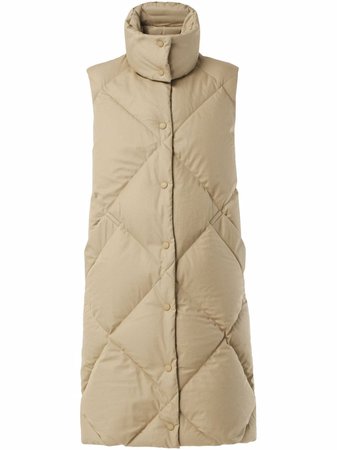Shop Burberry funnel-neck quilted long gilet with Express Delivery - FARFETCH