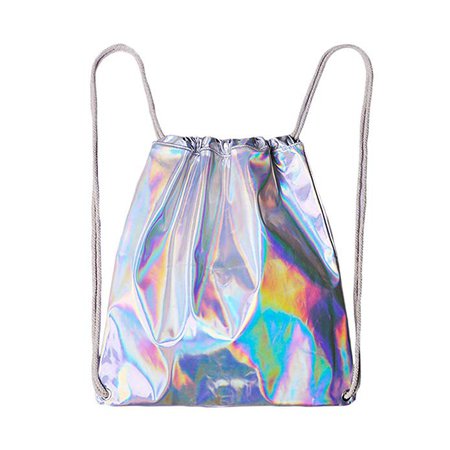 Amazon.com: Mily Silver Holographic Laser Leather Drawstring Backpack Travel Casual Daypack: Clothing