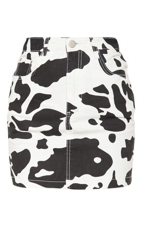 Cow Print Denim Mini Skirt | PrettyLittleThing USA