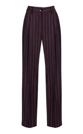 Morgana Wine Banker Pinstripe Linen-Blend Pants By Blazé Milano | Moda Operandi