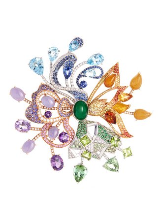 Lorenz Bäumer | Diamond gemstone jade 18k gold openwork brooch | Women | Lane Crawford