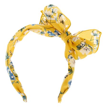 Floral Floppy Bow Headband - Yellow | Claire's US