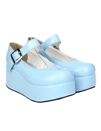 Lolitashow Sweet Glossy Lolita High Platform Shoes Ankle Strap Buckle Round Toe - Lolitashow.com