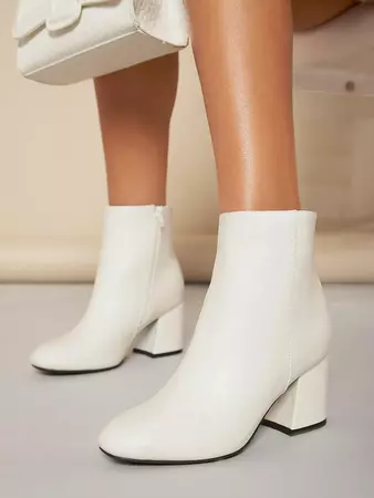 Fake Leather Zip-Up Block Heel Boots | SHEIN USA