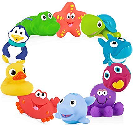 Amazon.com : Nuby 10 Count (Pack of 1) Little Squirts Fun Bath Toys, Assorted Characters : Baby