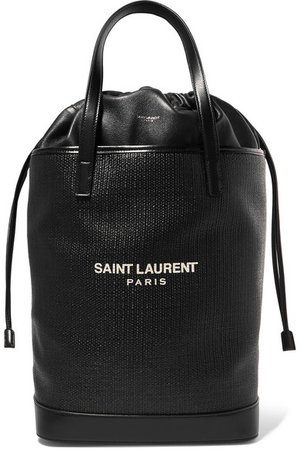 Saint Laurent | Teddy leather-trimmed printed raffia tote | NET-A-PORTER.COM