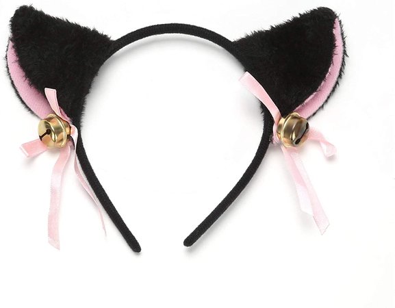 Cat Ears with Bell Hair Headband Cosplay Party Headband Gift Hair Accessory for Cam Girl Live Show Webcast (black) at Amazon Women’s Clothing store