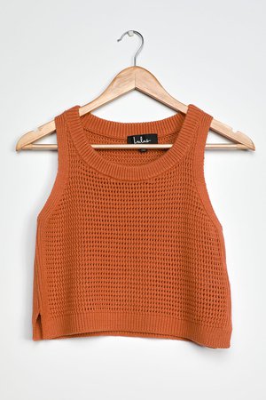 Boho Knit Tank - Rust Loose Knit Tank Top - Sweater Tank Top - Lulus
