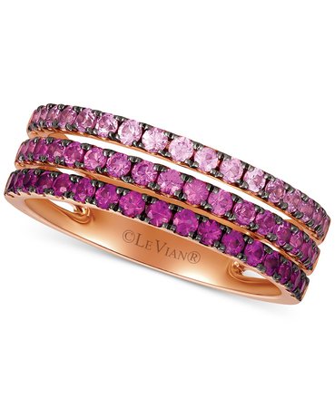 Le Vian Strawberry Layer Cake Pink Sapphire Ombré Three Row 14k Rose Gold Ring