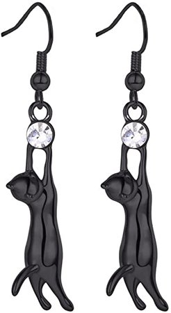 Amazon.com: U7 Cute Cat Ear Pendant Black Kitten Dangle Drop Earrings with Rhinestones: Jewelry