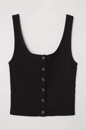 Tank Top with Snap Fasteners - Black