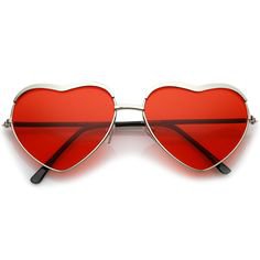 Women's Oversize Metal Frame Slim Arms Tinted Lens Heart Sunglasses