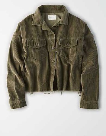 AE Corduroy Cropped Button Up Shirt olive