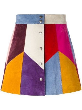 Multicolor patchwork suede skirt