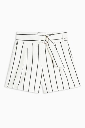 Black and White Stripe Shorts With Buckle | Topshop