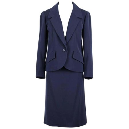 Christian Dior Numbered Haute Couture Navy Wool Skirt Suit, Spring / Summer 1989 For Sale at 1stdibs