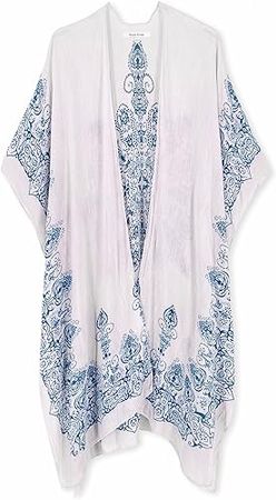 Moss Rose Women's Beach Cover up Swimsuit Kimono with Bohemian Floral Print, Loose Casual Resort Wear at Amazon Women’s Clothing store