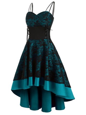 [42% OFF] Lace Up Empire Waist Dip Hem Party Dress | Rosegal