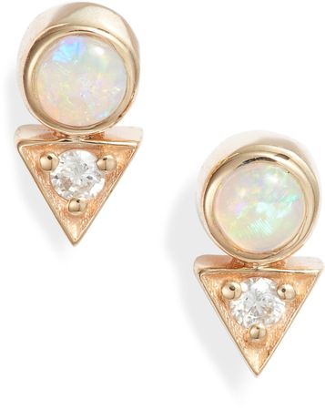 Cleo Opal & Diamond Stud Earrings