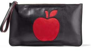 Red(V) Red(v) Suede-paneled Cutout Leather Pouch