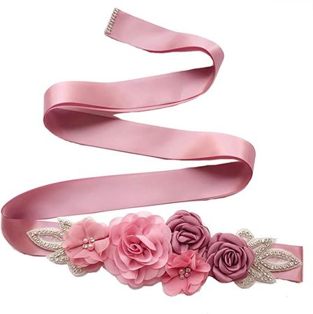 Amazon.com: Sash Belt with Flowers Pearls Rhinestone for Wedding Bride/Baby Shower Dress,Dusty Pink : Clothing, Shoes & Jewelry