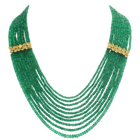 Emerald Faceted Beads Necklace with Floral