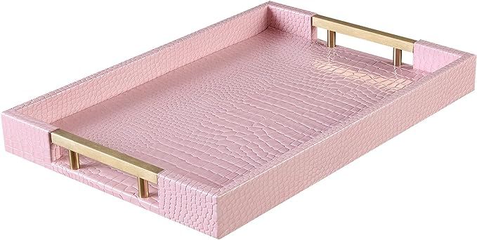 Amazon.com: Serving Tray with Handles, 17.1”x11.8” PU Leather Ottoman Tray, Rectangle Coffee Table Tray, Modern Elegant Decorative Tray for Breakfast Tea Food Drinks Jewelry Living Room Kitchen Vanity, Pink : Home & Kitchen