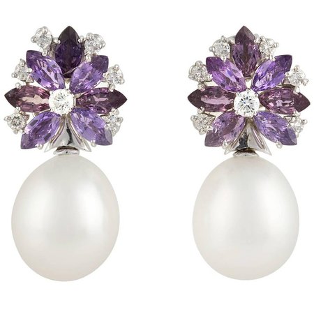 Ella Gafter Lavender Sapphire South Sea Pearl Earrings