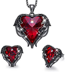 Amazon.com: CDE Halloween Jewelry Gift Women Jewelry Set Vampire Crystals Dark Red Pendant Necklace and Studs Earrings Love Heart Pendant Angel Wing Necklace Women Mother’s DayJewelry Gift for Women Mom Daughter: Clothing