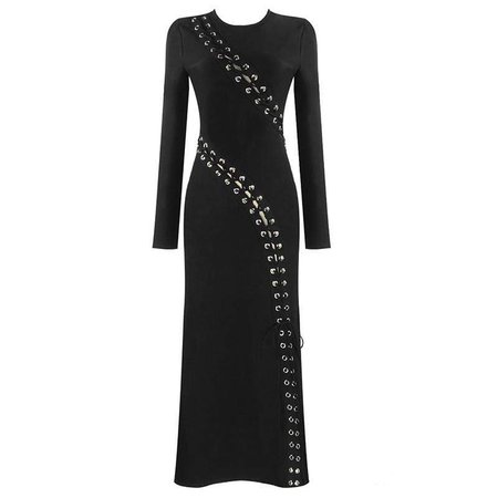 Dior Bella Women, Clothes Black Lace Up Long Sleeve Bodycon Maxi Dress