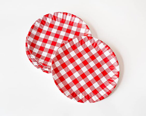Amazon.com | "What Is It?" Reusable Red & White Gingham Checkered Picnic / Dinner Plate, 9 Inch Melamine, Set of 4: Plates