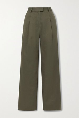 Dark green Angie pleated cotton-twill wide-leg pants | Bella Freud | NET-A-PORTER