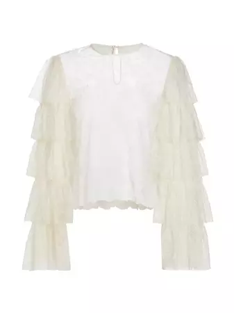 Shop Frame Lace Tiered Ruffled-Sleeve Blouse | Saks Fifth Avenue