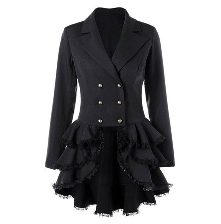 Gothic Steampunk Women's Office Lady Ruffles Black Blazer Coat