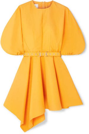 Marques' Almeida - Belted Asymmetric Faille Mini Dress - Yellow