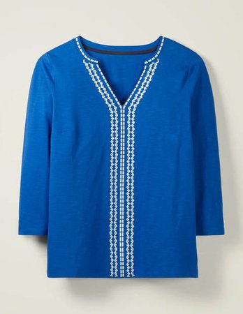 Peggy Embroidered Jersey Top - Bold Blue