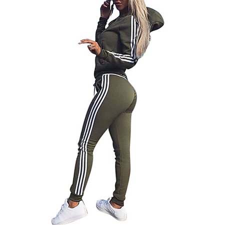 Women's 2-Piece Full Zip Tracksuit Winter Full Length Visible Zipper Running Fitness Gym Workout Sports Stripes Thermal / Warm Windproof Breathable Moisture Wicking Butt Lift Hoodie Track Pants Track 2019 - £ 16.95