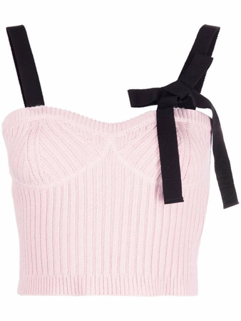 red Valentino bow strap knit ribbed pink top